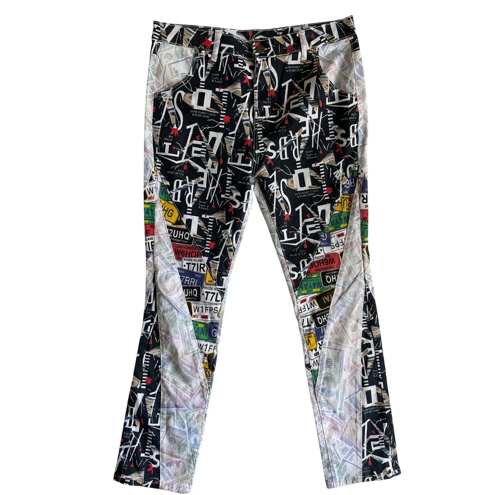 Mens Novelty Print Jeans License Plate Money Black White‎ Denim Size 36 x 31